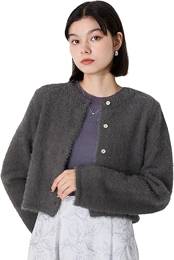 Amazon | [ミッシュマッシュ] クロップドシャギーニットカーディガン